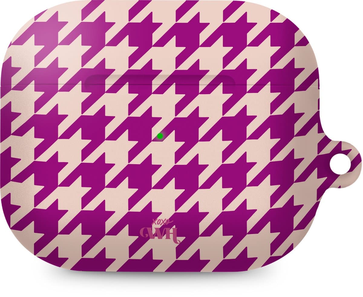 xoxo Wildhearts hoesje geschikt voor Airpods Pro 1 / Pro 2 - When In Paris - Ook als telefoonhoesje verkrijgbaar - schokbestendige case geschikt voor Airpod Pro (2) - koptelefoon case - Geruit / geblokt hoesje - Kleurrijke case - paars / beige — afbeelding 1