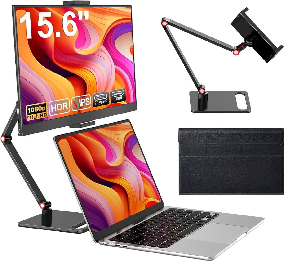 DnA® Professionele Portable Monitor - USB-C - 15.6 Inch - Draagbare Monitor - Portable Monitor Voor Laptop - Zwart - 1cm x 36cm x 22cm — afbeelding 1
