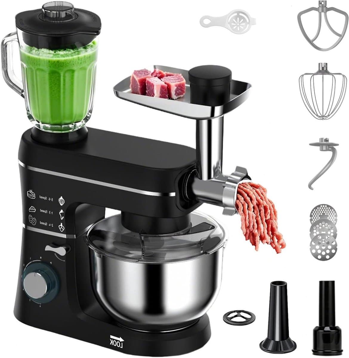 Keukenmixer - Mixer Keukenmachine - Thuis bakken - 5-in-1 functie - 10 liter - Zwart — afbeelding 1