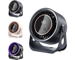 Bureau ventilator - Mini ventilator - USB ventilator - Hangventilator - Traploze snelheidsregeling met 199 standen - 8-uurs timer - LCD-display - Draagbare ventilator voor bureau, thuis op de camping - 14,8 x 7,4 x 15,6 cm - Grijs