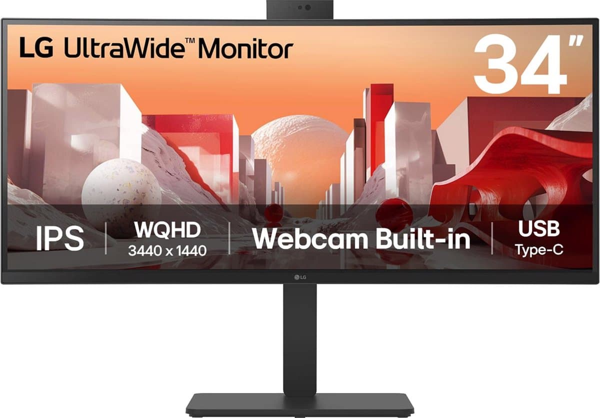 LG 34BA85QE-B QHD Ultrawide Monitor - IPS - USB-C 90w - RJ-45 - Webcam - 34 inch — afbeelding 1
