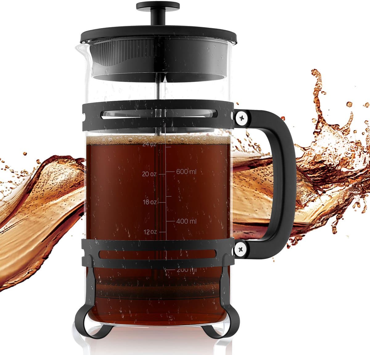VEVOR French Press Koffiezetapparaat, 1 Liter Koffiepers van Borosilicaatglas, Theezetapparaat met Roestvrijstalen Filter, Koffiezetapparaat voor Kamperen, Reizen, Keuken, Restaurant, Koffiezetapparaat Zwart — afbeelding 1