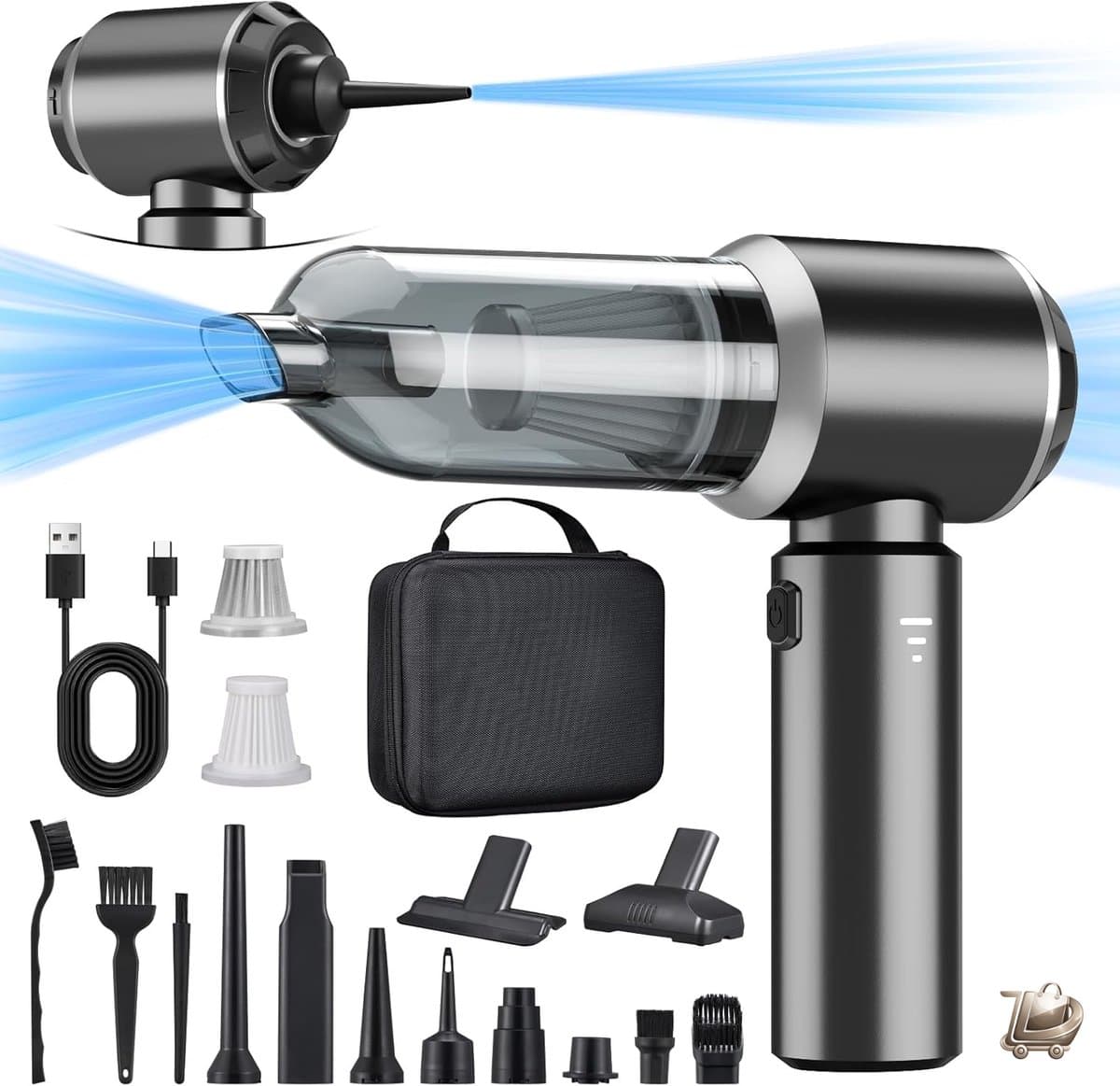 2-in-1 Draadloze Handstofzuiger Accu Stofzuiger 18000PA Sterke 3 Snelheden Elektrische Luchtblazer 200.000 rpm Voor Auto, Keuken, PC, Kantoor, Bank — afbeelding 1