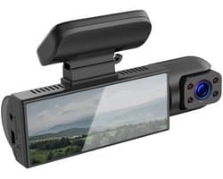 Deze dashcam beschikt over dubbele opname aan de voor- en achterkant, een Full HD-resolutie van 1080p, nachtzicht, 24-uurs parkeerbewaking, loopopname, bewegingsdetectie, een groothoeklens en is een accessoire voor autobeveiliging.