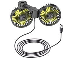 Auto Hoofdsteun Ventilator - Autoventilator Achterbank - USB - Dubbele Kop - 5 Bladen - 10W - Krachtige Luchtstroom - Zwart