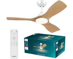 Philips Olas Ventilator met LED lamp - Diameter: 106cm - Instelbaar wit licht van 3000K tot 6500K - Dimbaar tot 5% - Inclusief afstandsbediening - 2650 Lumen - Wit/Hout