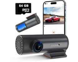 Tech Essentials M1 Pro - Dashcam - 1296P - Wifi - SD Kaart 64GB - USB-C - Voor Auto Camera - Met GPS - Full HD - Parkeermodus - Nachtzicht