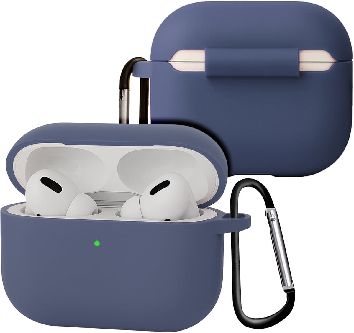 Case - Geschikt voor Apple Airpods Pro 3 - Siliconen Hoes met Clip - Silicone Hoesje Cover - Grijsblauw — afbeelding 1