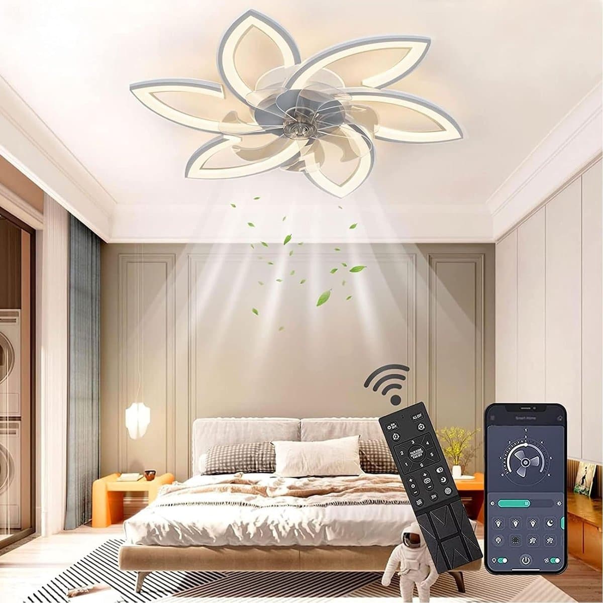 6 Sterren Plafondlamp Met Ventilator - Wit - Met Afstandsbediening - Smart lamp - Dimbaar Met App - 6 Standen Ventilator - Woonkamerlamp - Moderne lamp - Plafoniere — afbeelding 1