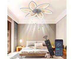 6 Sterren Plafondlamp Met Ventilator - Wit - Met Afstandsbediening - Smart lamp - Dimbaar Met App - 6 Standen Ventilator - Woonkamerlamp - Moderne lamp - Plafoniere