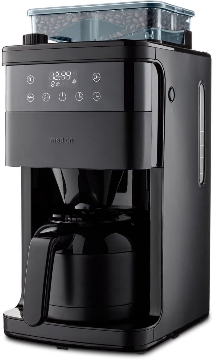 MEDION koffiezetapparaat met molen en thermoskan (1 liter, max. 8 kopjes, 8 maalinstellingen, max. 1000 watt, timer, LED-display, druppelstop, permanent filter, MD19911) — afbeelding 1