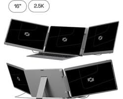 Screenmate® Dual Flip Portable Monitor 16” 2.5K - Draagbare Monitor met Beschermhoes - Extra Scherm Laptop - Draagbaar Beeldscherm - Grijs