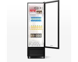 Klarstein Koelkast GrandCooler 306L Drankkoelkast - Dubbel Glasdeur, LED-Verlichting, mechanische Thermostaat, 0 °C tot 10 °C, 4 Wielen, Energieklasse B - Verstelbare Schappen - Zwart - Op Wieltjes - Wit - Mini Fridge