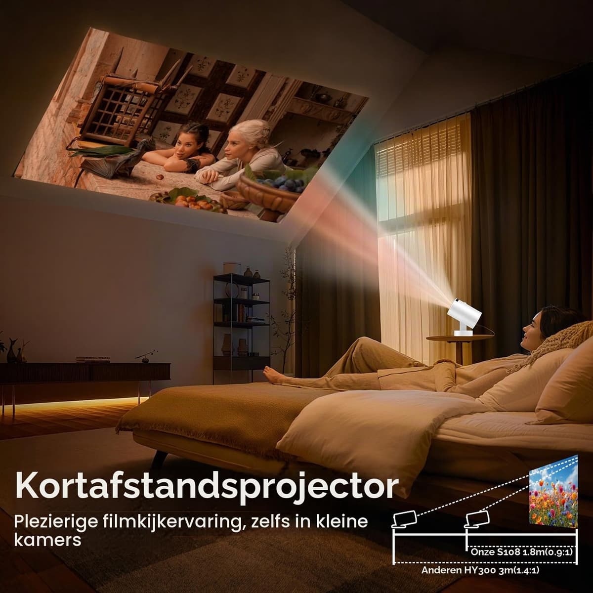 Beamer Draagbaar - 200 Lumen Helderheid - 4K 3840 x 2160 Resolutie - LED Technologie - Voor Thuisbioscoop — afbeelding 1