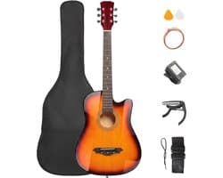 Akoestische gitaar 38 inch complete set hoes stemapparaat capodastre hardhout beginner