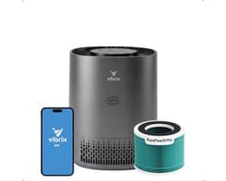 Vibrix PureFlow15 Pro Luchtreiniger / Air Purifier – HEPA + koolstoffilter – 100 m³/u – Voor kamers tot 15 m² – Ionisator – App-bediening – Zeer stil met slaapstand – Luchtkwaliteitindicator