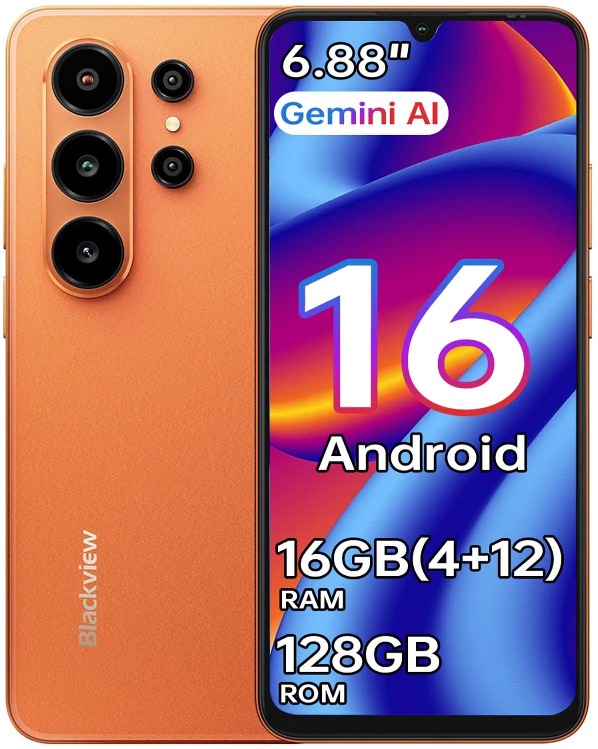 Blackview WAVE 10C Smartphone 16GB(4+12) RAM 128GB ROM Oranje — afbeelding 1