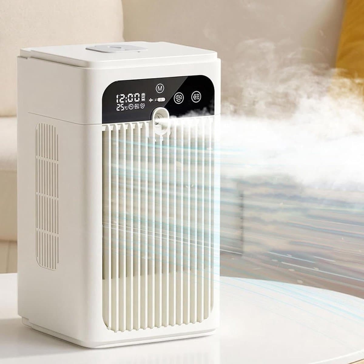 Draagbare verdampingsluchtkoeler, tafelmodel ventilator met nevelkoeling, waterkoeling en ijskoeling, geluidsarm, lichtgewicht persoonlijk koelapparaat, geschikt voor binnen- en buitengebruik, ideaal voor slaapkamers, kantoren en kamperen (wit). — afbeelding 1