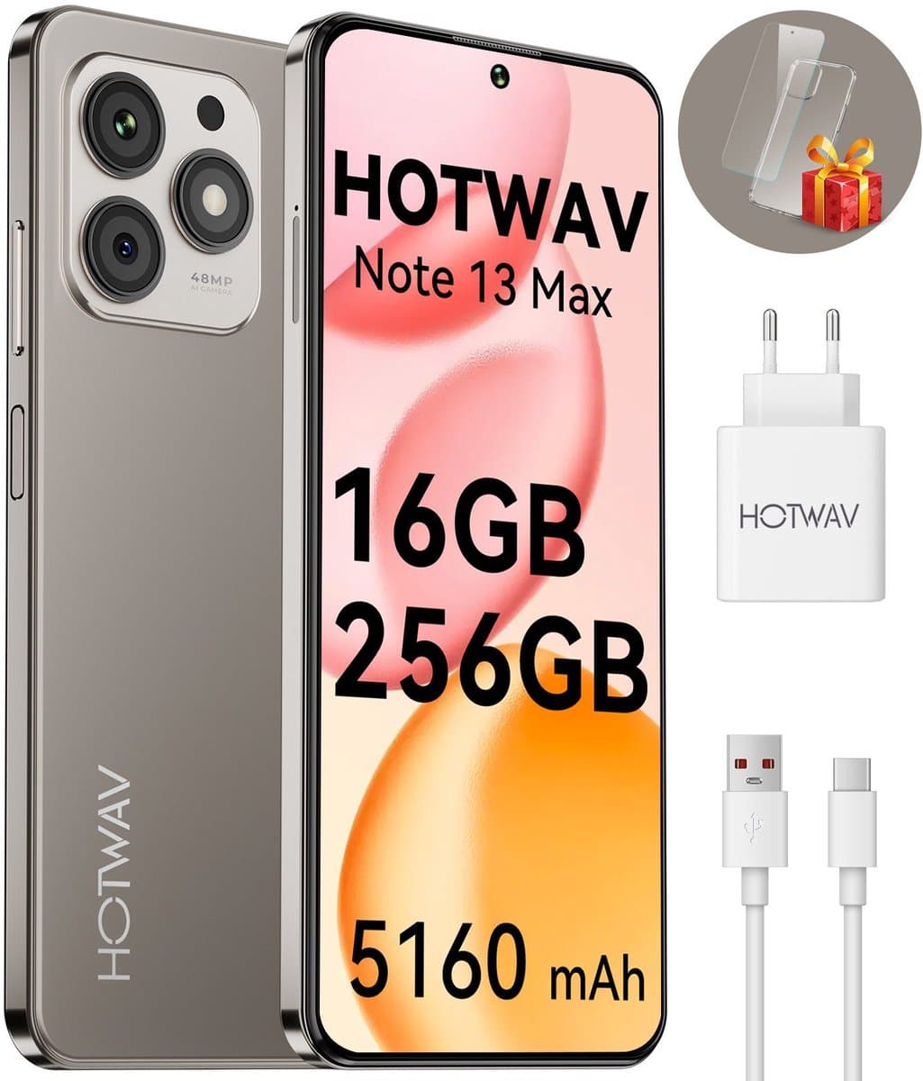 HOTWAV Note 13 Max - smartphones zonder abonnement - 256 GB - 5160 mAh - 4G Dual SIM - Face ID - GPS - Vingerafdrukherkenning - Goud — afbeelding 1