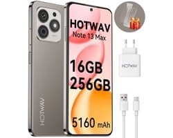 HOTWAV Note 13 Max - smartphones zonder abonnement - 256 GB - 5160 mAh - 4G Dual SIM - Face ID - GPS - Vingerafdrukherkenning - Goud
