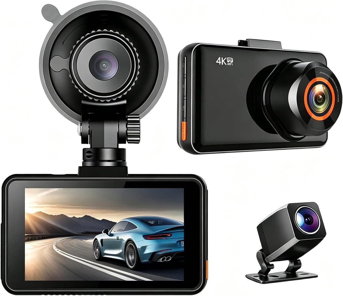 Dashcam voor auto - Zwart - 1 x 1 x 1 cm - 4K + 1080p Camera met Wifi en 360° Groothoek - Voor Personenauto — afbeelding 1