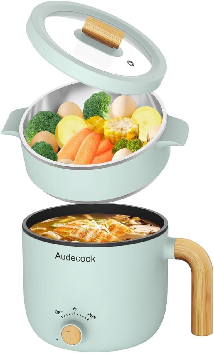 Multicooker - Groen - 1,5 Liter - Elektrische Mini Kookpot met Anti-aanbaklaag - Voor Reizen en Kleine Keukens — afbeelding 1