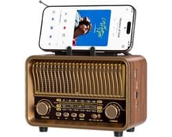 Retro Radio met Bluetooth 5.4 - AM FM SW Wereldradio met Houten Look - Draagbare Bluetooth Speaker met USB TF Kaart Ondersteuning - Oplaadbare Vintage Radio voor Thuis en Buiten