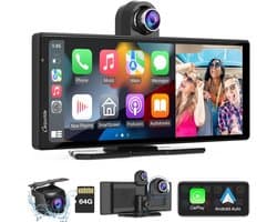 SnelShoppen - Draagbare Draadloze Carplay & Android Auto met Dashcam - 9.3" HD IPS Scherm, 4K Voor- en Achtercamera, Bluetooth Audio, GPS, Dashboard M