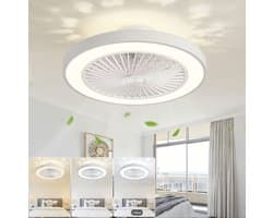 LuxiLamps - Plafondventilator | LED | Dimbaar | 3 Snelheden | 55 cm | Moderne Lamp | Plafondlamp | Ventilatorlamp | Wit | Woonkamerlamp