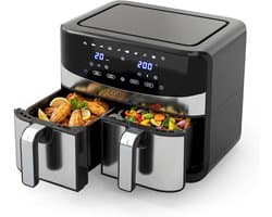 COSTWAY Heteluchtfriteuse, 2 kamers, Airfryer 8,5 l met kijkvenster, Sync Cook & Match Finish, digitaal touchscreen en 360° hete lucht, 2100 W, vaatwasmachinebestendig