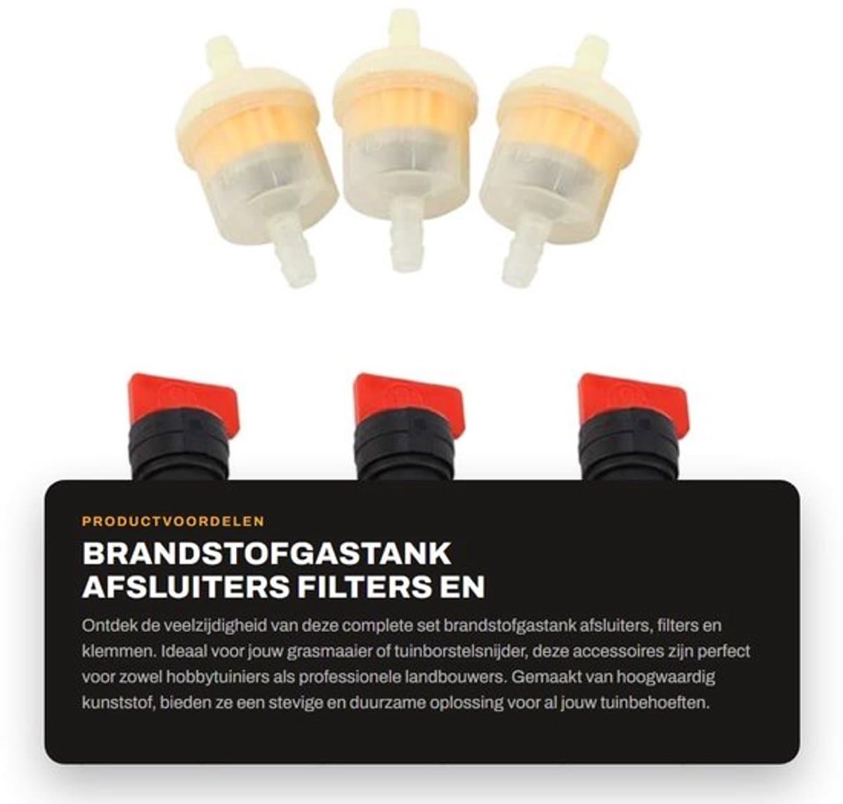 Brandstofgastank Afsluiter - Set met 3 Brandstoffilters - 3 Afsluitkleppen - 6 Klemmen - Duurzaam Kunststof - Eenvoudig te Installeren - Brandstofklep — afbeelding 1