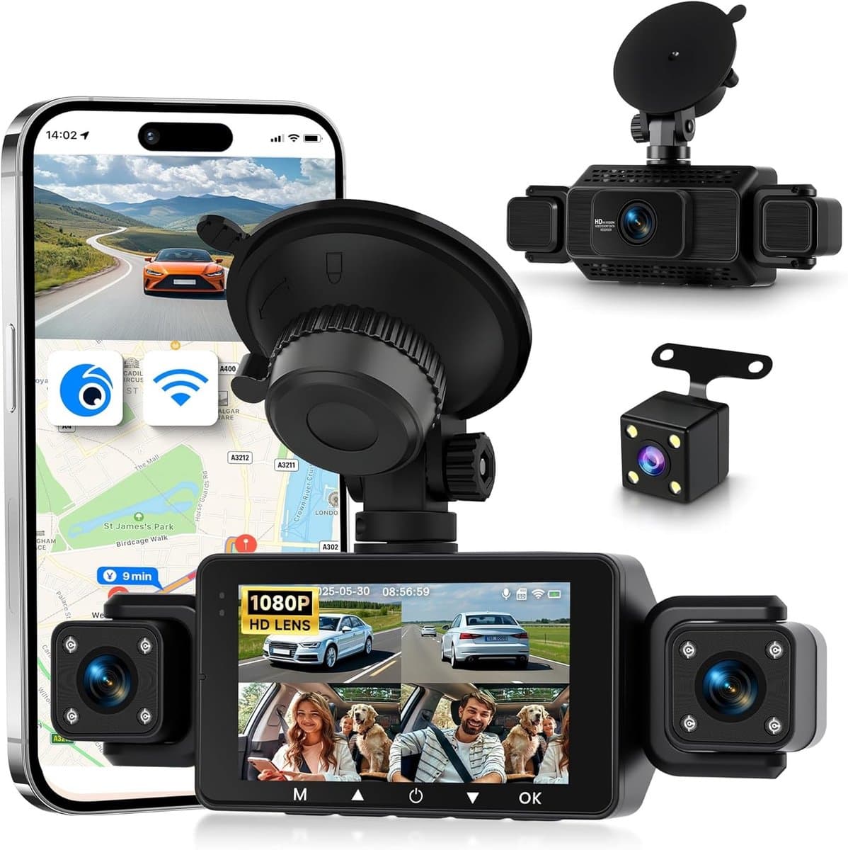 360 Graden 4-Kanaals Dashcam - Full HD - Wifi Verbinding - Voor Auto's — afbeelding 1