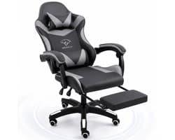 Boncy® Gaming Stoel - Comfortabele Gamestoel met Voetsteun - Game Chair Verstelbaar in Hoogte - 170° Verstelbare Rugleuning - Grijs / Zwart