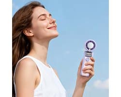 LISM-Draagbare opvouwbare ventilator met koelfunctie, instelbare handventilator met 199 snelheden, oplaadbare 3000mAh-batterij, digitaal display en draagkoord. Een must-have Geschikt voor zomervakanties, op kantoor en buitenactiviteiten, paars.