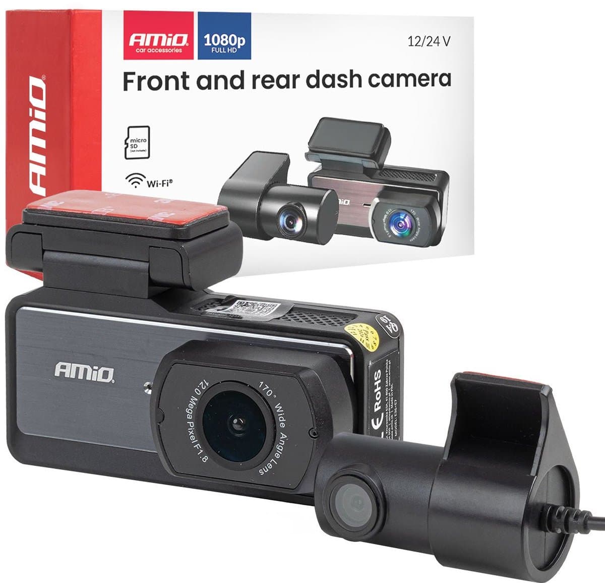 AMiO Dashcam Voor en Achter 1K WLAN – Dual Camera Full HD 1080P WiFi – 256GB Ondersteuning – Parking Mode G Sensor Nachtmodus — afbeelding 1