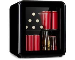 Klarstein Poplife Retro Drankenkoeler - 48 Liter - Temperatuur: 0-10 °C - 39 dB - 50 Cm Hoog - Verstelbare pootjes - EEK E - Compressiekoeling - Mini koelkast - Drankkoelkast - Zwart