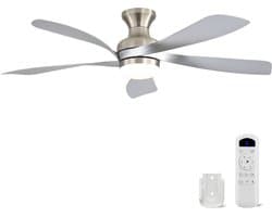 Plafondventilator Met Lamp - 5 ABS Bladen - Ø 132 cm - Dimbare lamp - Met Afstandsbediening - 6 ventilatorstanden - LED's Light - Zilver