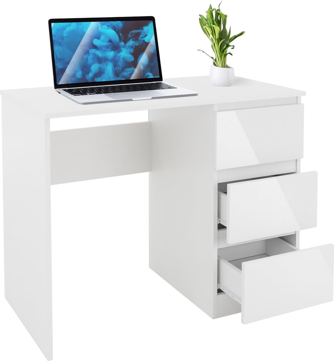 Bureau met drie lades, 90 x 76 x 50 cm, wit, van spaanplaat ML-Design — afbeelding 1