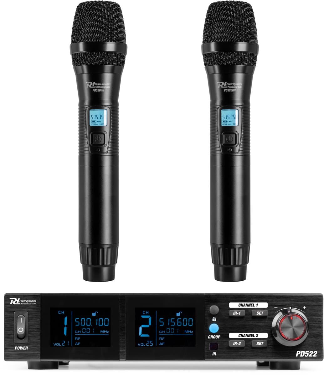 Power Dynamics PD522 microfoonsysteem met 2 draadloze UHF microfoons - 2x 100 kanalen - Met koffer — afbeelding 1
