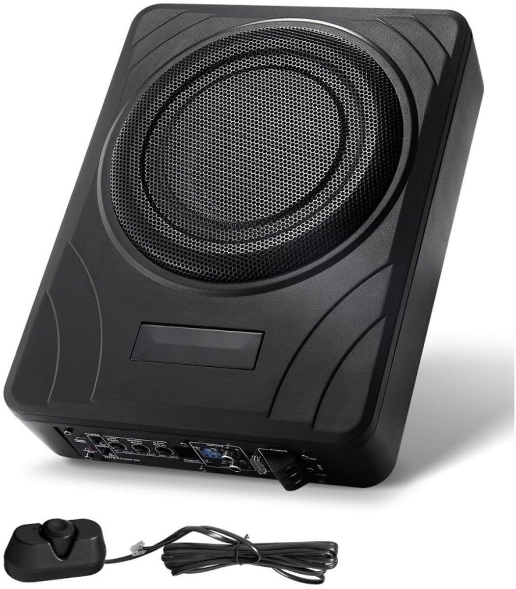Subwoofer voor in de auto - Onderstoel actieve 300W - Ingebouwde versterker - Platte compacte behuizing - Hoge/lage ingang - Volumeregeling - Voor SUV, vrachtwagen en camper — afbeelding 1