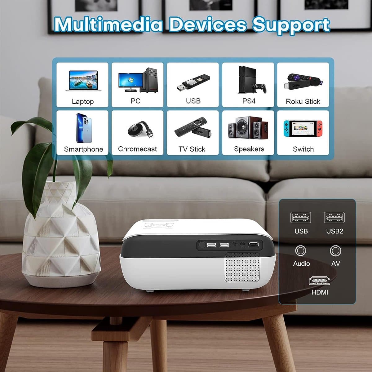 Mini Beamer - Streamen vanaf je telefoon - Input tot 1080P Bluetooth Audio - Projector - Mini Projector - HDMI - USB - Wit - Smartphone - Zoomfunctie - Draagbaar - Ingebouwde speaker — afbeelding 1