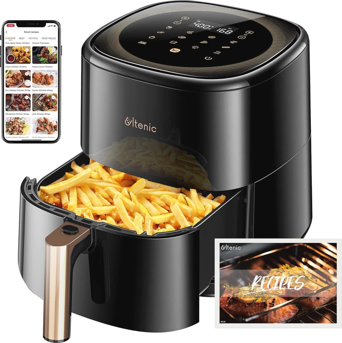 Airfryer 5L Met 11 Voorgeprogrammeerde Programma's - Slimme Heteluchtfriteuse Met Aanraakscherm, Wifi En Receptenapp — afbeelding 1