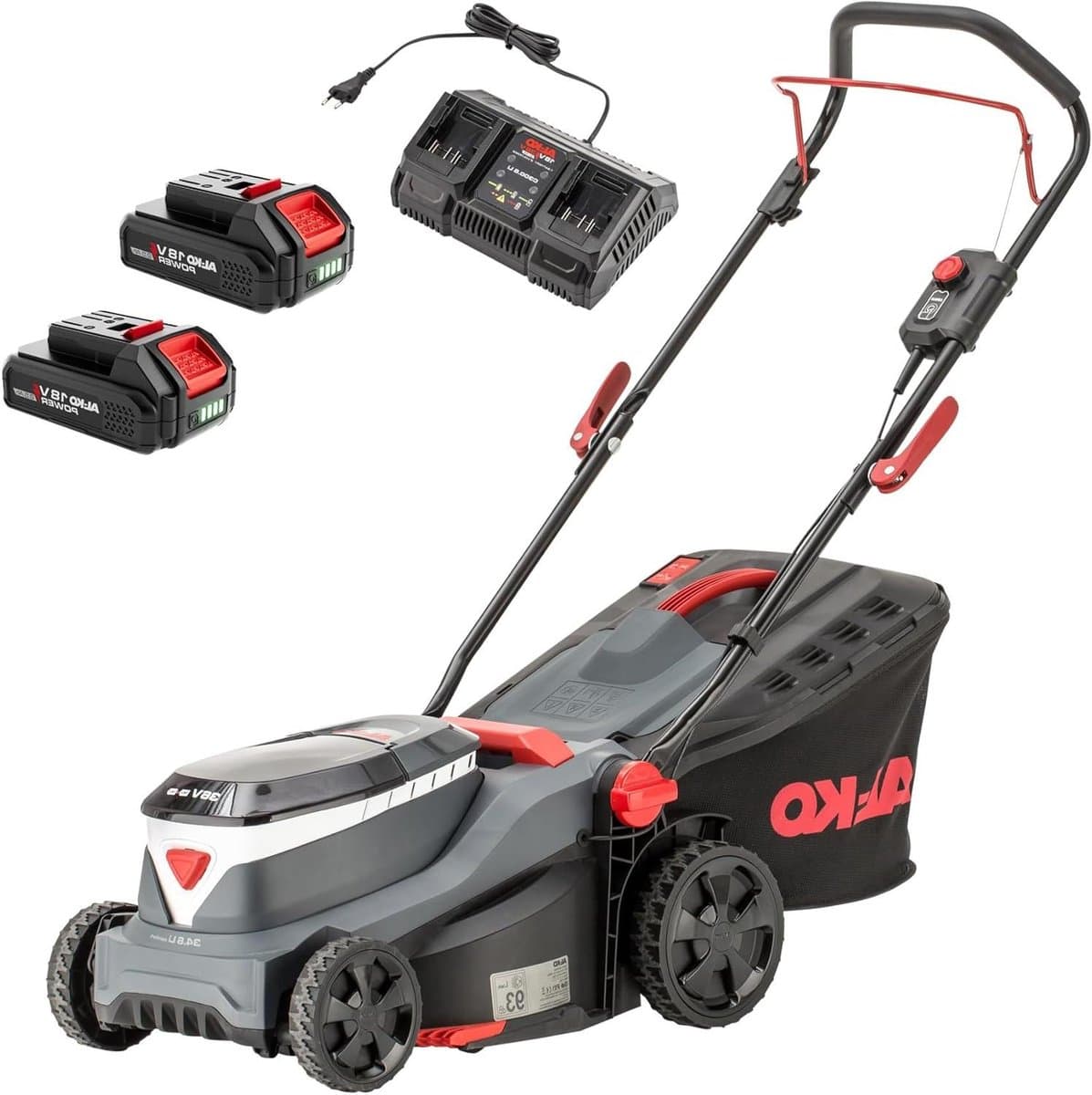 Accu Grasmaaier - Elektrische Maaier - Gazon Onderhoud - Borstelloze Motor - 34 cm Maaibreedte - Grijs — afbeelding 1