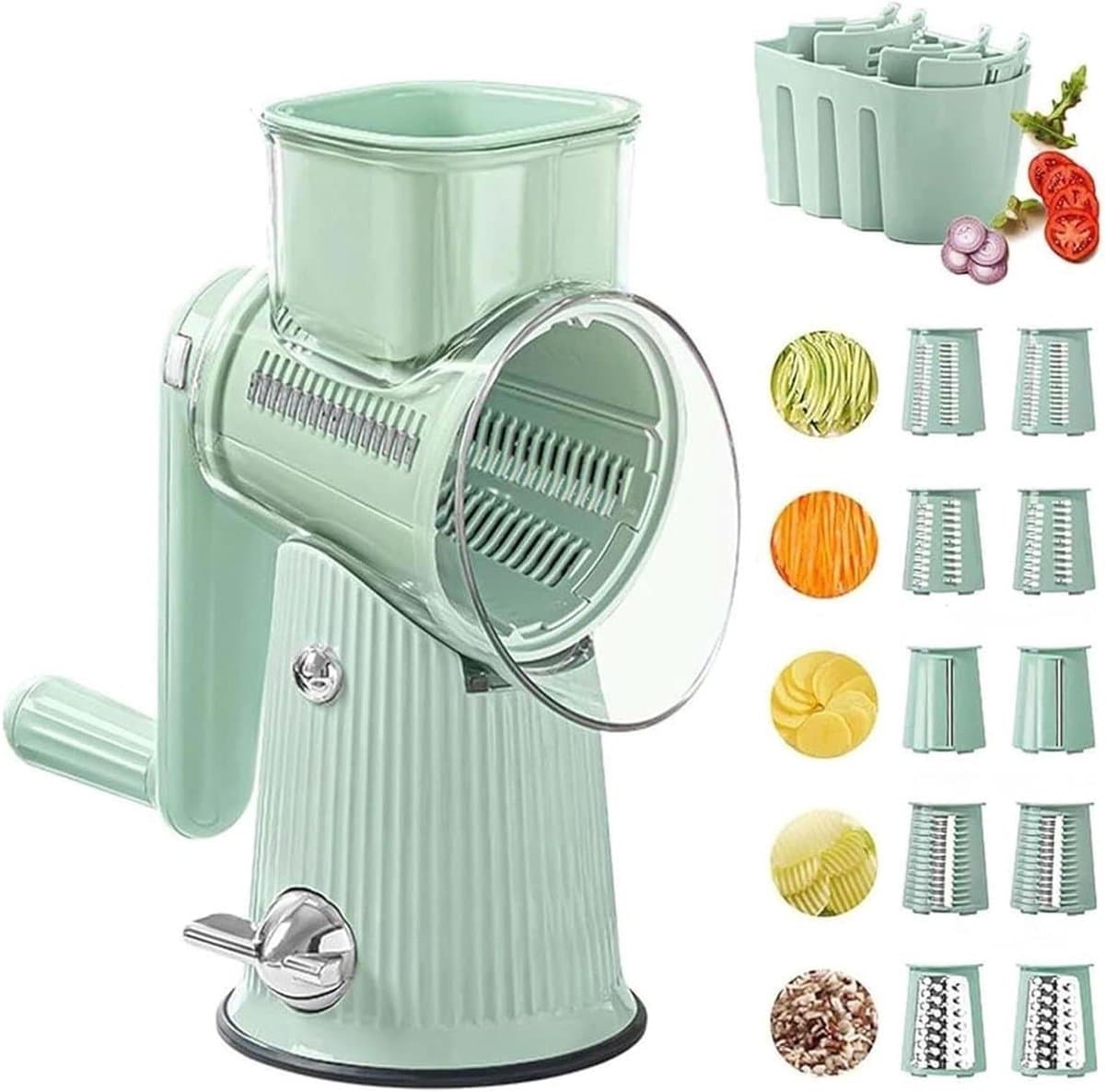 Voedselhakker Groente rasp - Keukenmachine Handmatig - Ingrediënten Snijden - 5-in-1 Roterend Systeem - 23.5 cm - Groen — afbeelding 1
