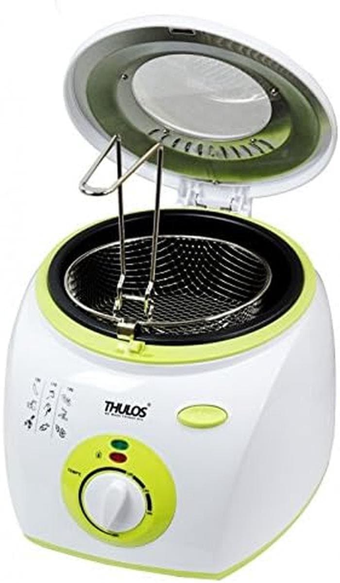 Elektrische Frituurpan - Compacte Frituur - Lekker Frituren - Met Thermostaat - 2 Liter - Wit Groen — afbeelding 1