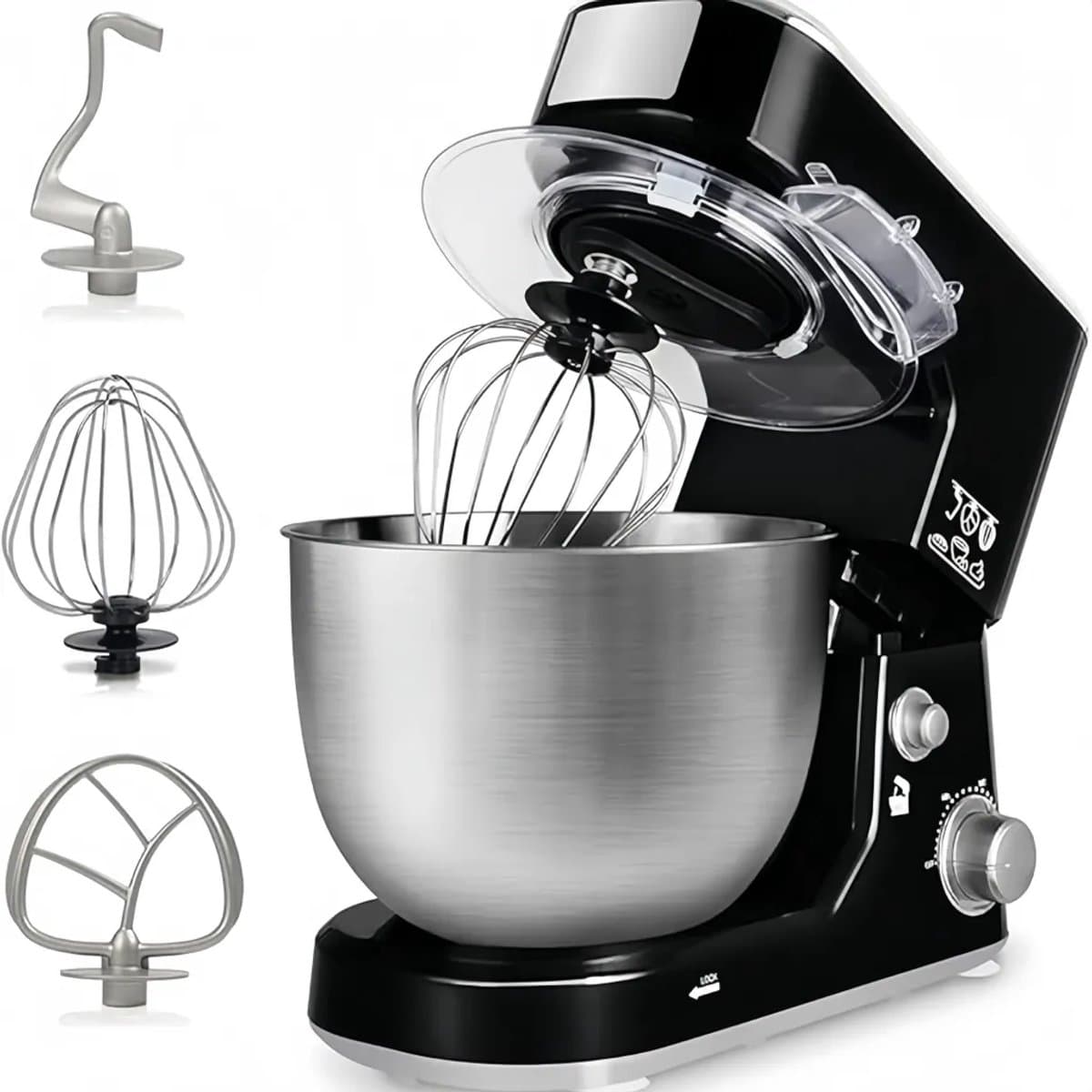 XS-004 Standmixer, 5 liter roestvrijstalen kom, menger met kantelbare kop, universele keukenmachine met 6 snelheden, met 4 accessoires — afbeelding 1