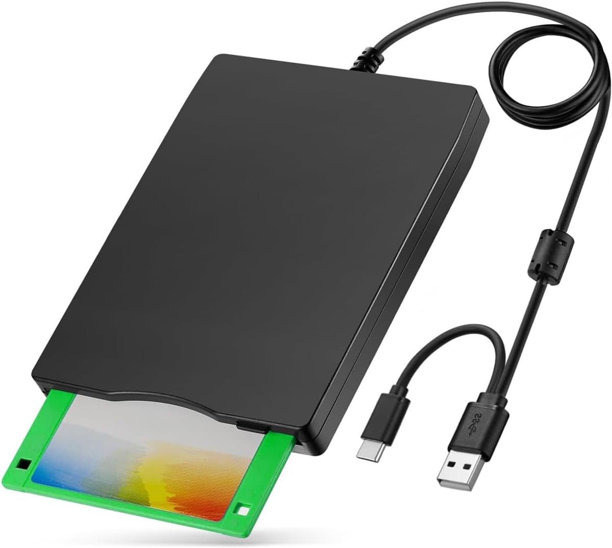 Externe USB diskettedrive FDD 1,44MB 3.5" - PC en MAC - Slimline Floppy Disk Drive Extern - Draagbaar - Plug and Play - Zwart - geschikt voor Windows 11 — afbeelding 1
