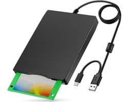 Externe USB diskettedrive FDD 1,44MB 3.5" - PC en MAC - Slimline Floppy Disk Drive Extern - Draagbaar - Plug and Play - Zwart - geschikt voor Windows 11