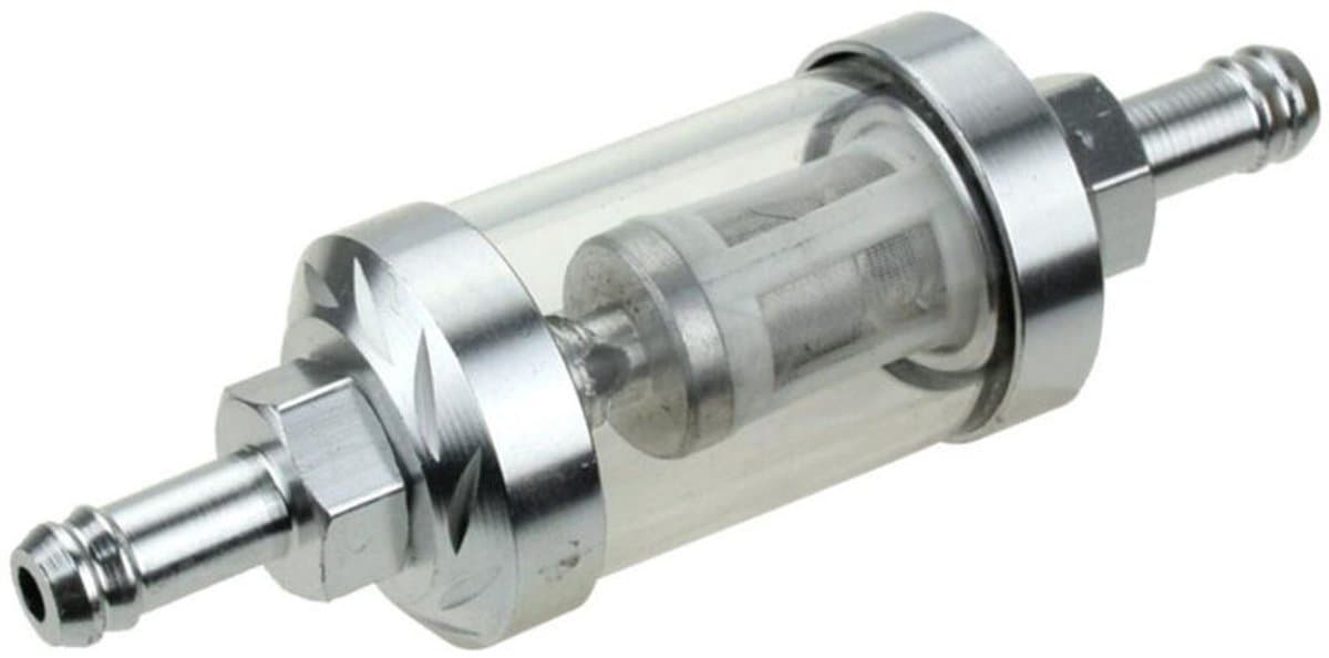 Universeel brandstoffilter geschikt voor motorfietsen, CNC-gefreesd geschikt vooralen filterelement, verwijderbaar, transparant glas, zilverkleurig. — afbeelding 1