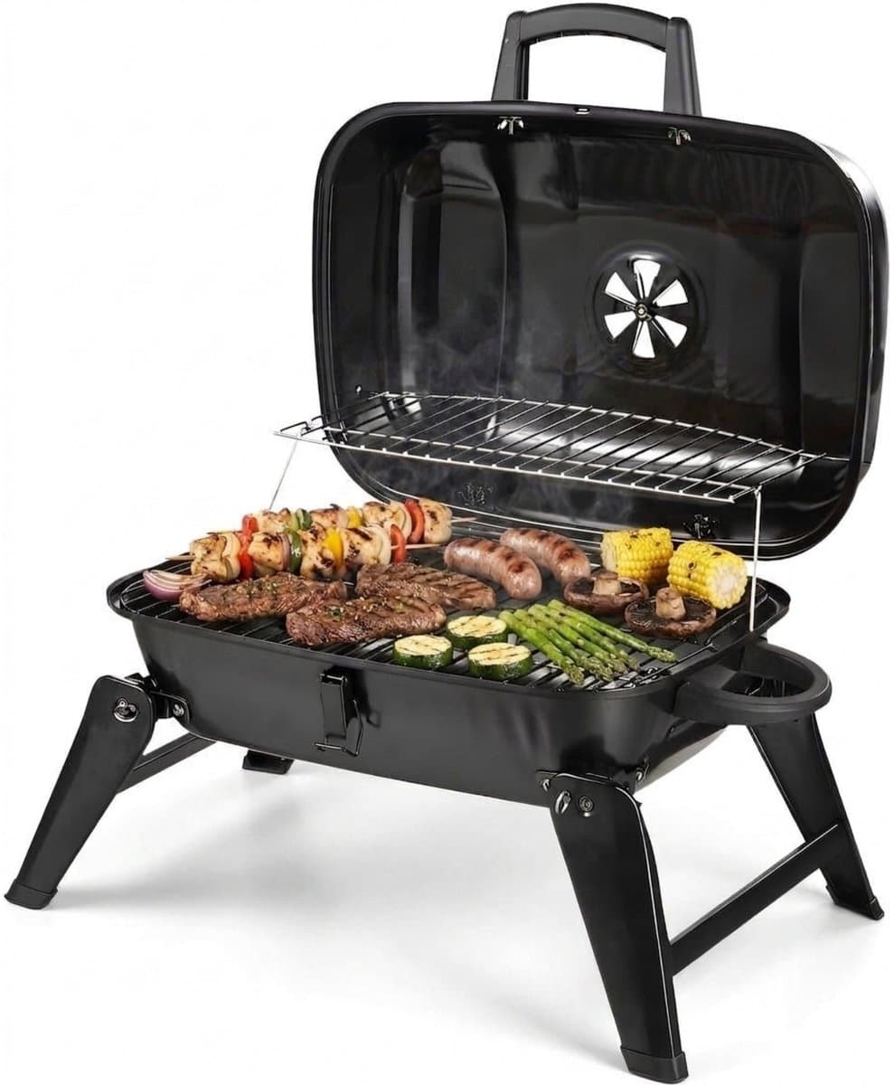 Zenzee® Barbecue - Houtskool - Houtskool BBQ - Tafel BBQ - Balkon BBQ - Camping BBQ - Draagbaar - Zwart — afbeelding 1
